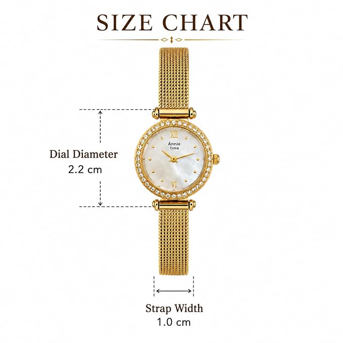 Annie Time Women's Gold-Tone Mesh Watch | White Round Dial | Crystal Bezel