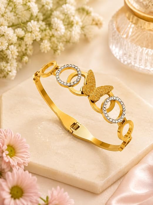 Anti-Tarnish Gold-Tone Butterfly Crystal Bracelet for Women