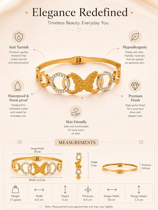 Anti-Tarnish Gold-Tone Butterfly Crystal Bracelet for Women