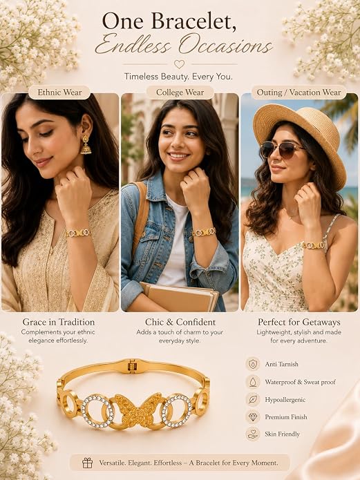 Anti-Tarnish Gold-Tone Butterfly Crystal Bracelet for Women