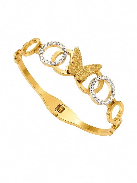 Anti-Tarnish Gold-Tone Butterfly Crystal Bracelet for Women