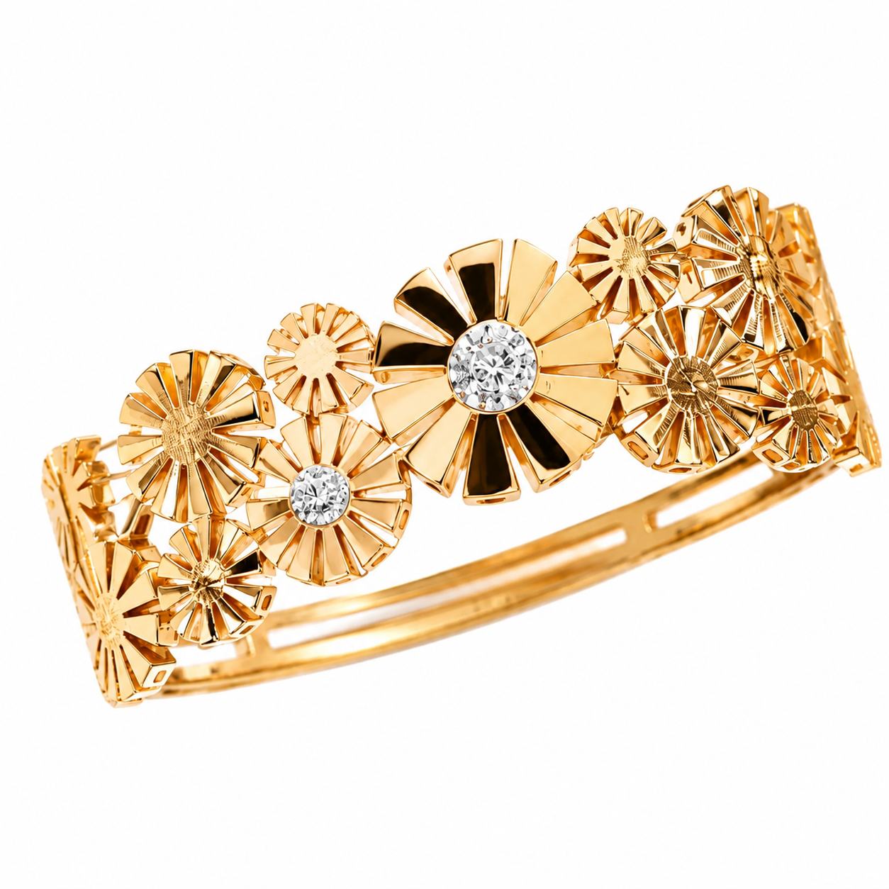 Anti-Tarnish Gold-Tone Floral Crystal Studded Kada Bracelet for Women