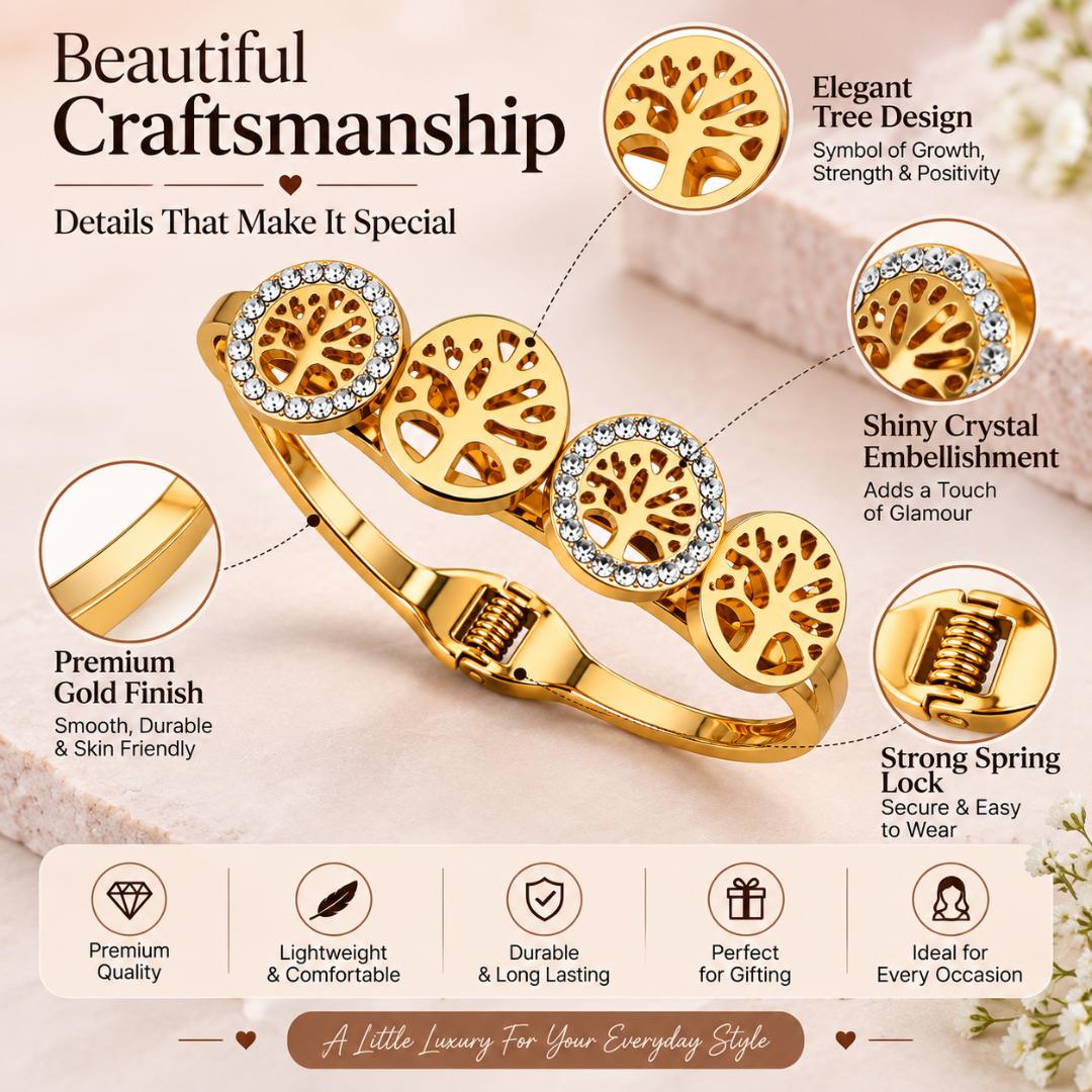 Anti-Tarnish Gold-Tone Tree of Life Crystal Bracelet for Women