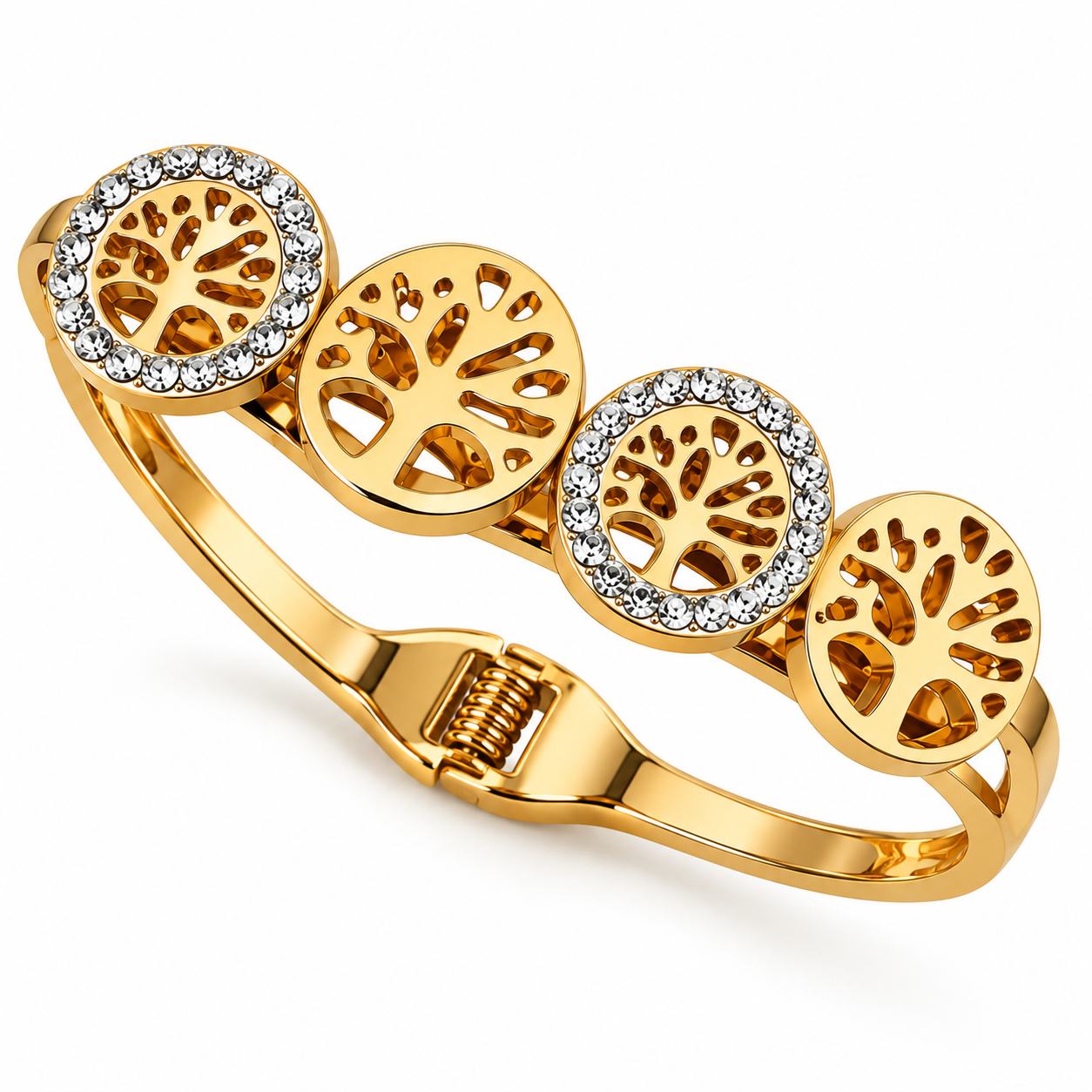 Anti-Tarnish Gold-Tone Tree of Life Crystal Bracelet for Women