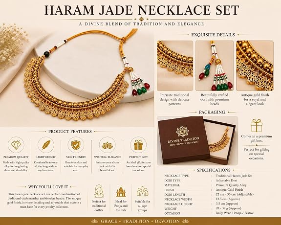 Antique Gold Plated Haram Jade Necklace Earring Set for Women 