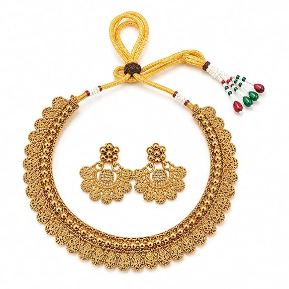 Antique Gold Plated Haram Jade Necklace Earring Set for Women 