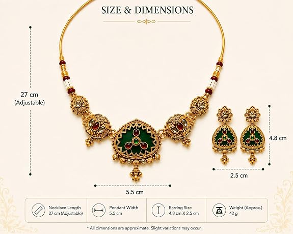 Antique Gold Plated Meenakari Necklace Earring Set for Women 