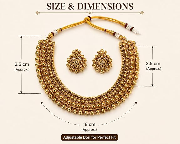Antique Gold Plated Multi-Layer Beaded Necklace Earring Set for Women