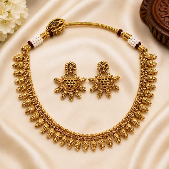 Antique Gold Plated Sun Pendant Necklace Earring Set for Women