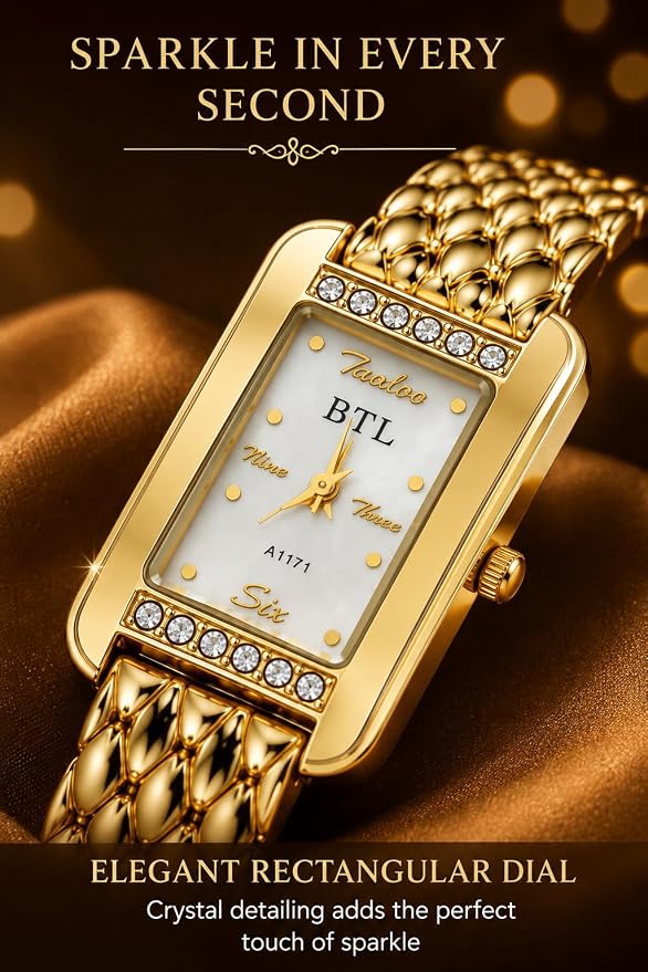 BTL Analog Rectangular Women's Watch Gold Tone Metal Strap