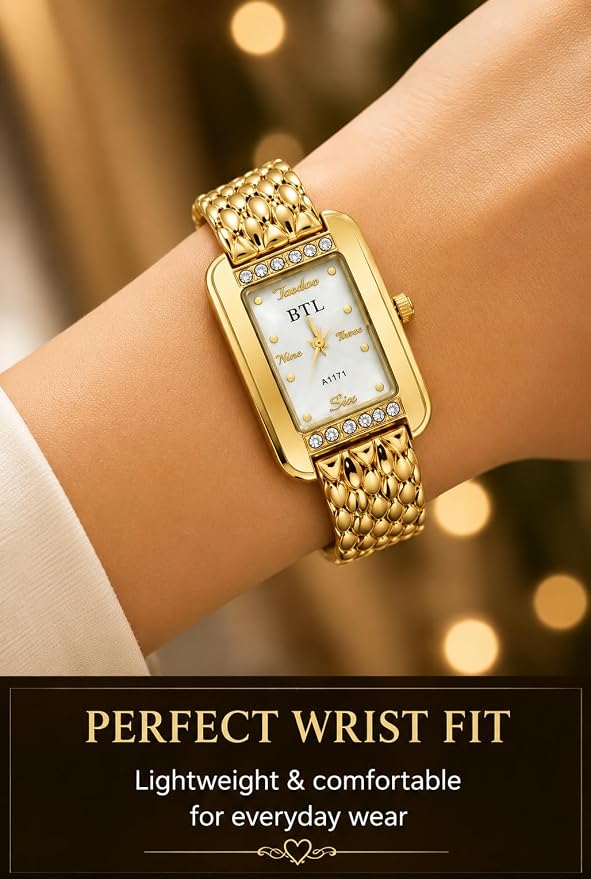 BTL Analog Rectangular Women's Watch Gold Tone Metal Strap