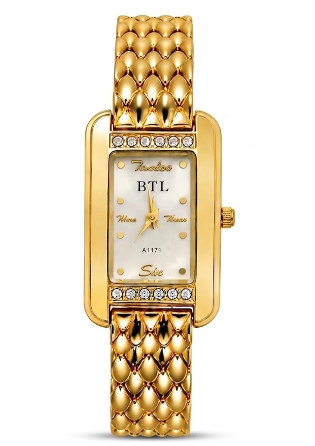 BTL Analog Rectangular Women's Watch Gold Tone Metal Strap