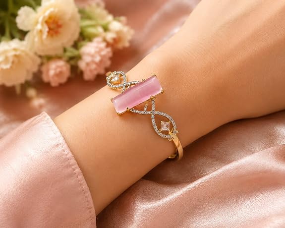 Cat's Eye Stone Infinity Design Bangle Bracelet
