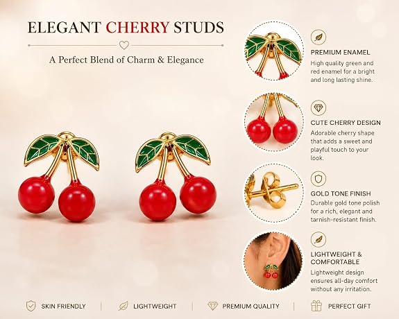 Cherry Charm Stud Earrings for women