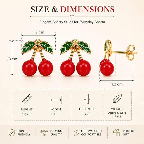 Cherry Charm Stud Earrings for women
