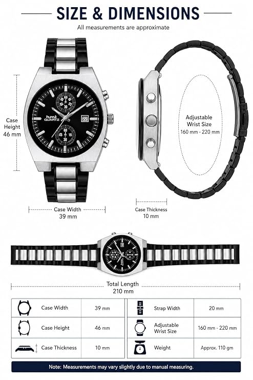 Chronograph Look Analog Watch | Stainless Steel Bracelet | Quartz Movement with Date Display, 42mm case