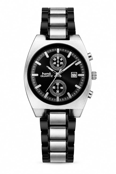 Chronograph Look Analog Watch | Stainless Steel Bracelet | Quartz Movement with Date Display, 42mm case