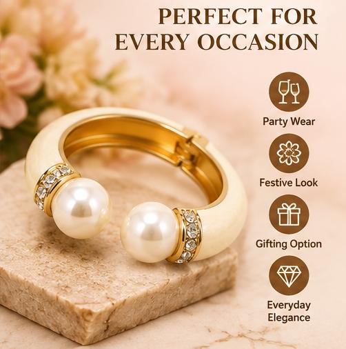 Cream Pearl & Gold-Tone Cuff Bracelet for Women