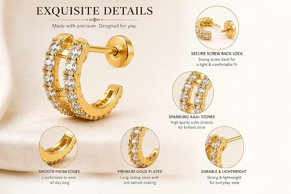 Double Row Huggie Hoop Earrings for Women & Girls