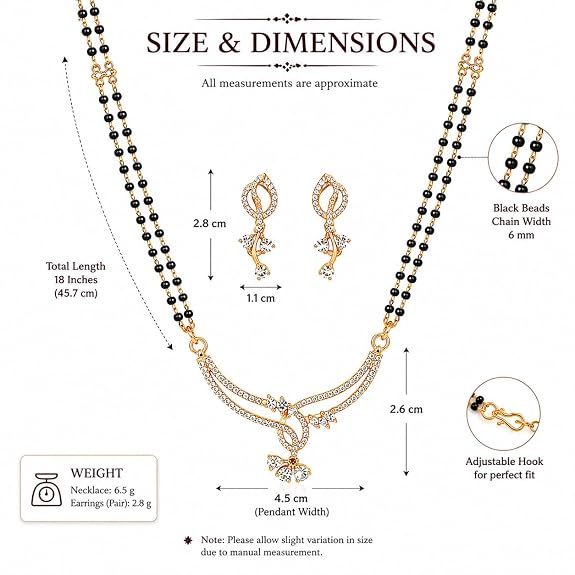 Elegant Crystal Studded Gold Tone Mangalsutra Necklace Set