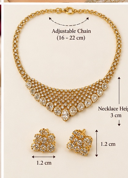 Elegant Gold-Tone American Diamond Necklace Set with Matching Earrings