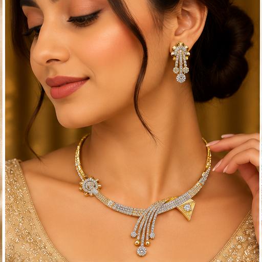 Elegant Gold-Tone Crystal Necklace Set with Matching Earrings