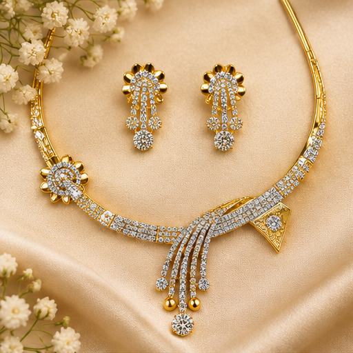 Elegant Gold-Tone Crystal Necklace Set with Matching Earrings