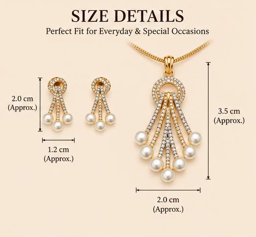 Elegant Gold-Tone Pearl Pendant Necklace Set with Matching Earrings