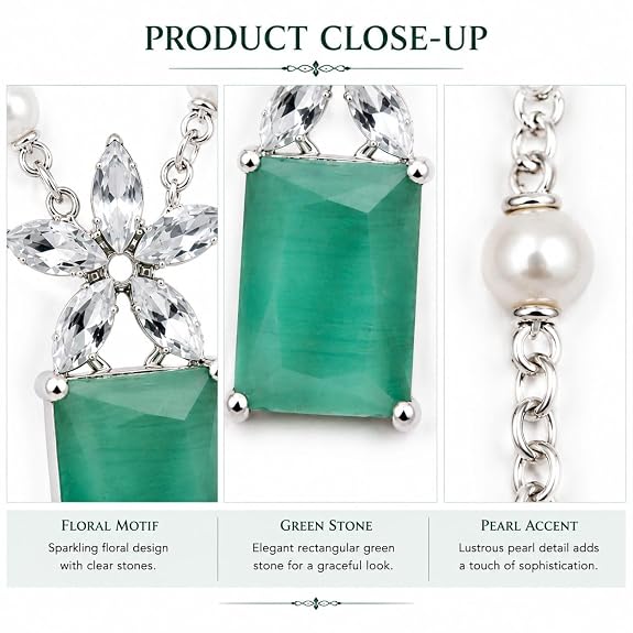 Floral Cubic Zirconia Pendant Necklace | Statement Gemstone Pendant with Adjustable Chain | Elegant Necklace for Women (Pendant Only, Earrings Not Included)