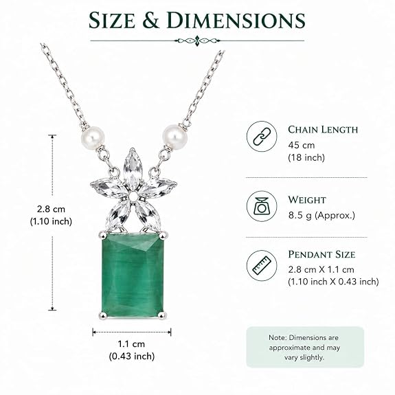 Floral Cubic Zirconia Pendant Necklace | Statement Gemstone Pendant with Adjustable Chain | Elegant Necklace for Women (Pendant Only, Earrings Not Included)