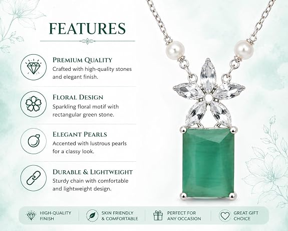 Floral Cubic Zirconia Pendant Necklace | Statement Gemstone Pendant with Adjustable Chain | Elegant Necklace for Women (Pendant Only, Earrings Not Included)