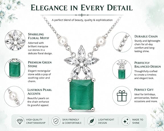 Floral Cubic Zirconia Pendant Necklace | Statement Gemstone Pendant with Adjustable Chain | Elegant Necklace for Women (Pendant Only, Earrings Not Included)