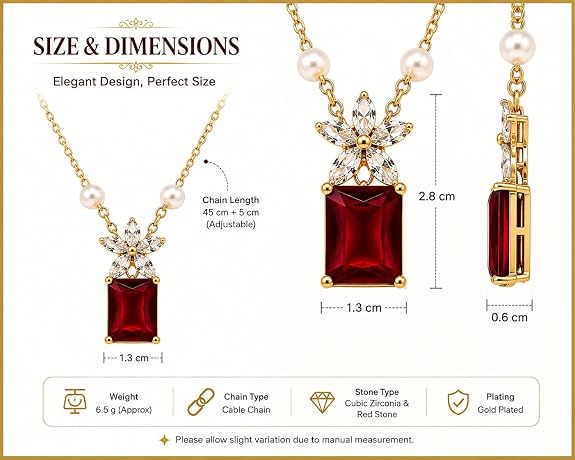 Floral Cubic Zirconia Pendant Necklace | Statement Gemstone Pendant with Adjustable Chain | Elegant Necklace for Women (Pendant Only, Earrings Not Included)