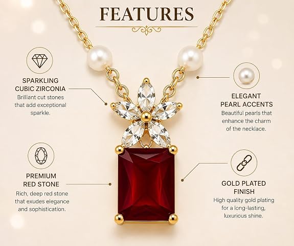 Floral Cubic Zirconia Pendant Necklace | Statement Gemstone Pendant with Adjustable Chain | Elegant Necklace for Women (Pendant Only, Earrings Not Included)