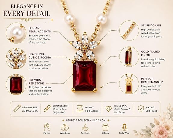 Floral Cubic Zirconia Pendant Necklace | Statement Gemstone Pendant with Adjustable Chain | Elegant Necklace for Women (Pendant Only, Earrings Not Included)