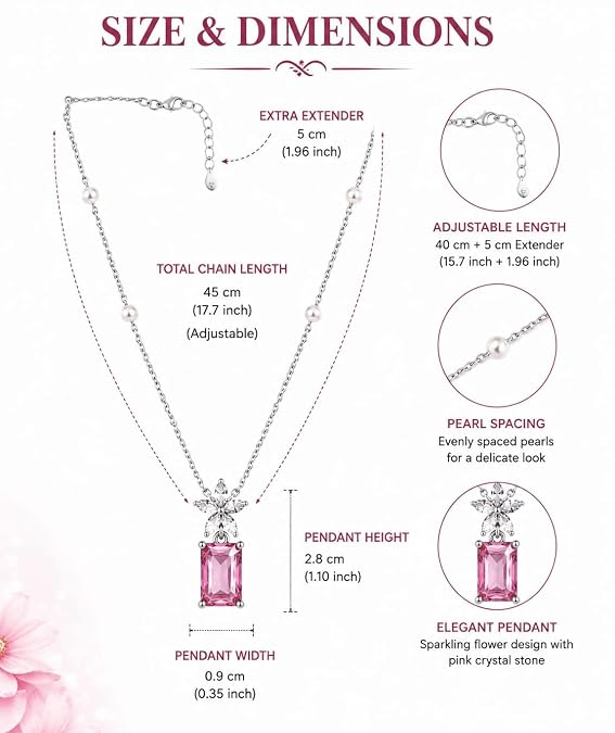 Floral Cubic Zirconia Pendant Necklace | Statement Gemstone Pendant with Adjustable Chain | Elegant Necklace for Women (Pendant Only, Earrings Not Included)