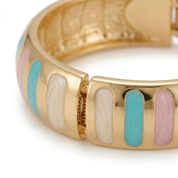 Gold Finish Enamel Cuff Bracelet with Multicolor Pastel Accents