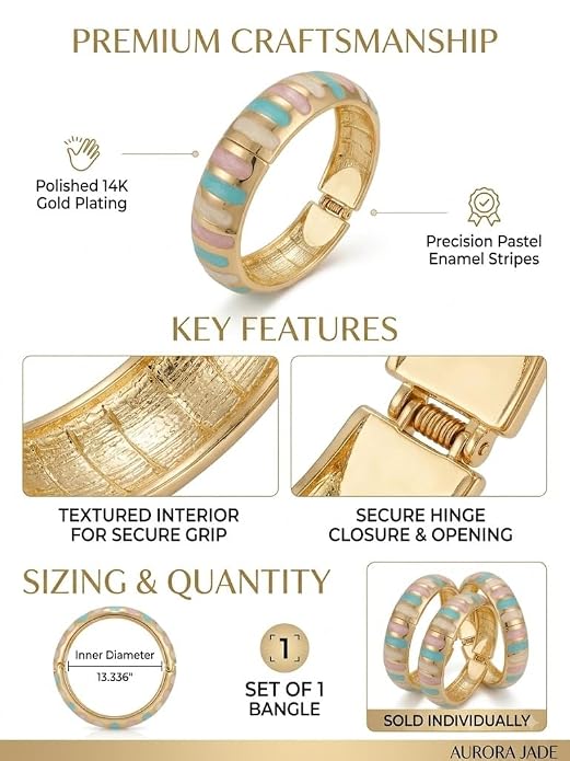 Gold Finish Enamel Cuff Bracelet with Multicolor Pastel Accents