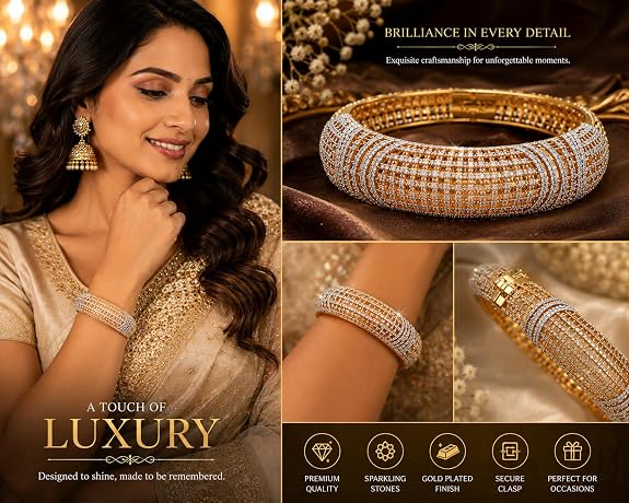 Gold Plated Bangle with Cubic Zirconia Stones