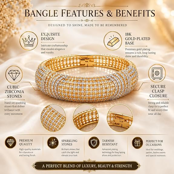 Gold Plated Bangle with Cubic Zirconia Stones
