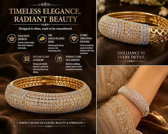 Gold Plated Bangle with Cubic Zirconia Stones