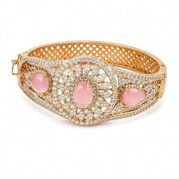 Gold Plated Bracelet with Pink Stones and Cubic Zirconia
