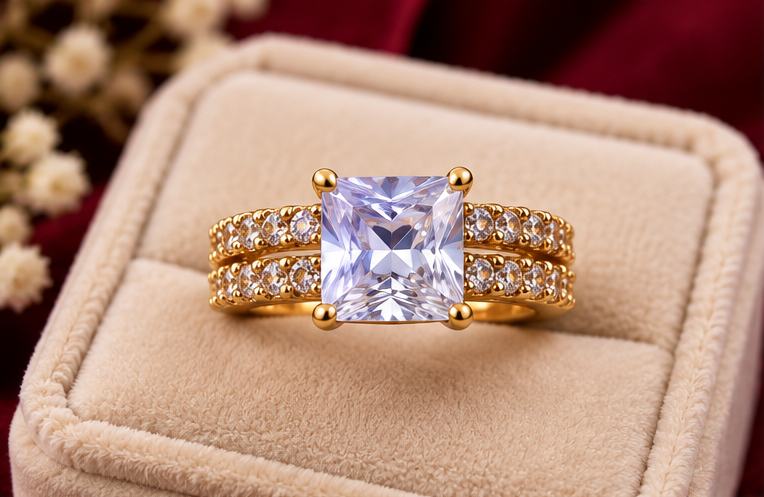 Gold Plated Princess Cut White Stone Ring for Women