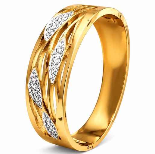 Gold-Tone Anti-Tarnish Crystal Stone Studded Designer Kada Bracelet for Women