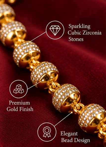 Gold-Tone Beaded Necklace with Crystal Detailing