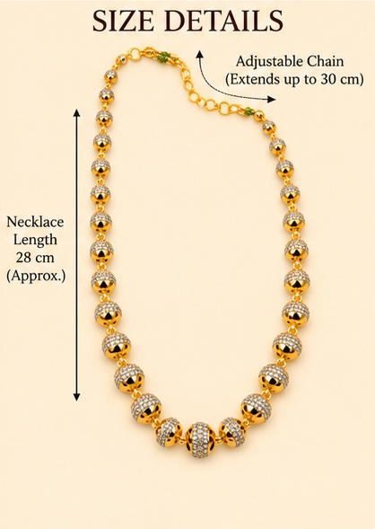 Gold-Tone Beaded Necklace with Crystal Detailing