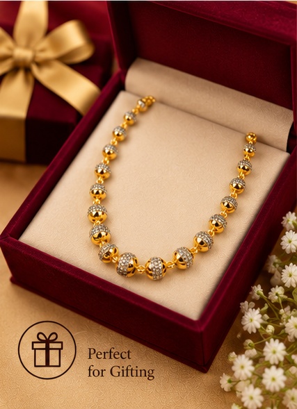 Gold-Tone Beaded Necklace with Crystal Detailing