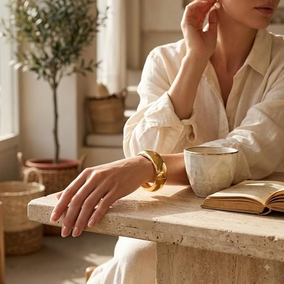 Gold-Tone Bold Rounded Cuff Bracelet for Women