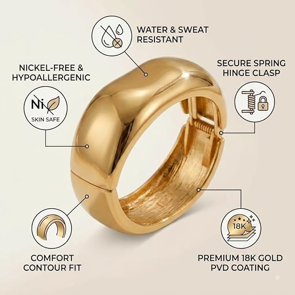 Gold-Tone Bold Rounded Cuff Bracelet for Women
