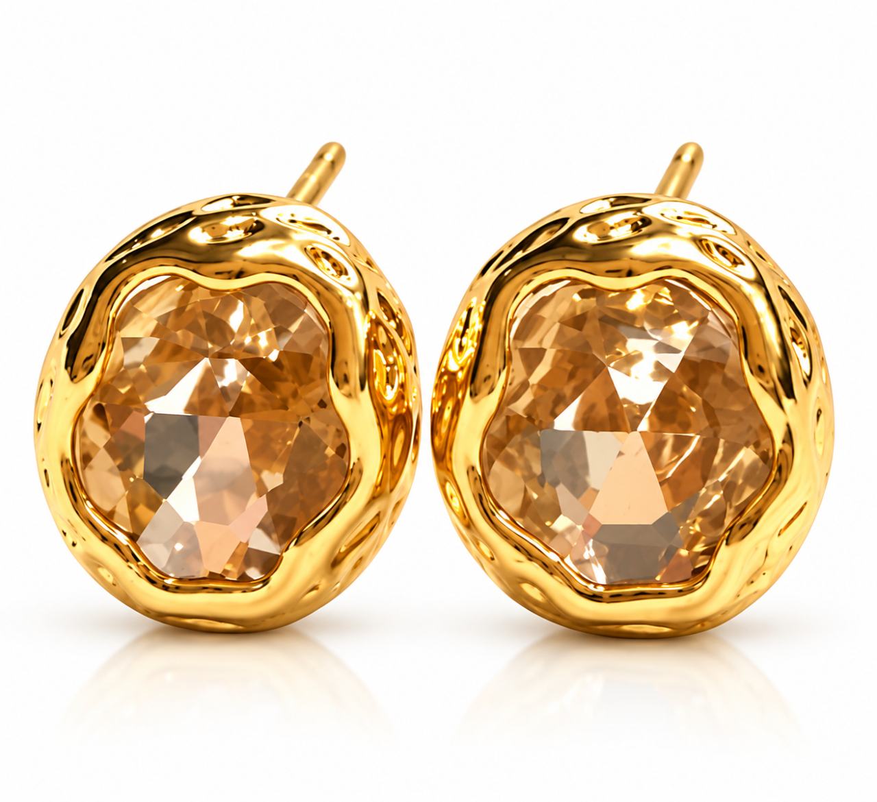 Gold-Tone Brown Crystal Round Stud Earrings for Women